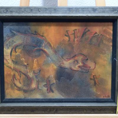 Sale Photo Thumbnail #92: The striking piece known as "The Legend," created by the gifted MaryPat, presents an enchanting fusion of mixed media. This artwork, measuring a remarkable 22 3/4 by 17 3/4 inches, comes with a certificate of authenticity and copyright, ensuring its uniqu