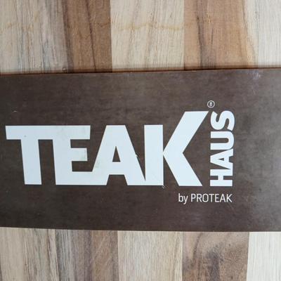 Brand new Teak cutting board with new adjustable slice knife and knife sharpener