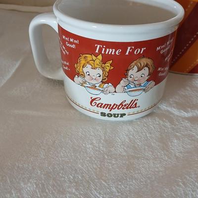 Neat Snack bowl with storage bag clips, and Campbells soup mugs