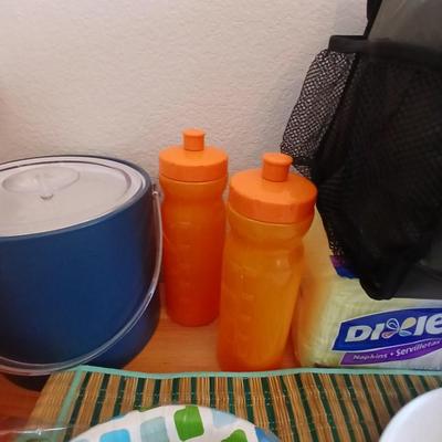 Bronco's Tailgate time!! Ice bucket, water bottles, all Bronco colors! paper plates and bowls and napkins too!