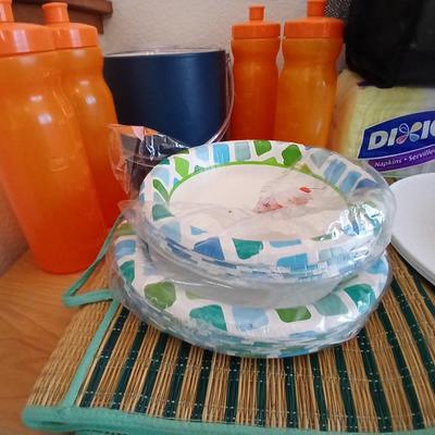 Bronco's Tailgate time!! Ice bucket, water bottles, all Bronco colors! paper plates and bowls and napkins too!
