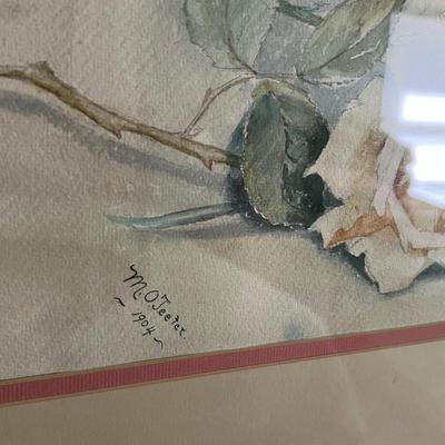 Watercolor on Cork By Woon Ping & M.O. Jeeter Floral Paintings (GB-RG)