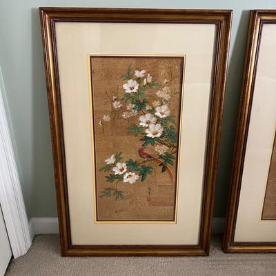 Watercolor on Cork By Woon Ping & M.O. Jeeter Floral Paintings (GB-RG)