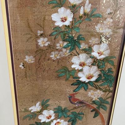 Watercolor on Cork By Woon Ping & M.O. Jeeter Floral Paintings (GB-RG)