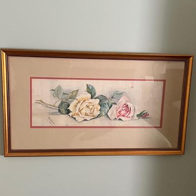 Watercolor on Cork By Woon Ping & M.O. Jeeter Floral Paintings (GB-RG)