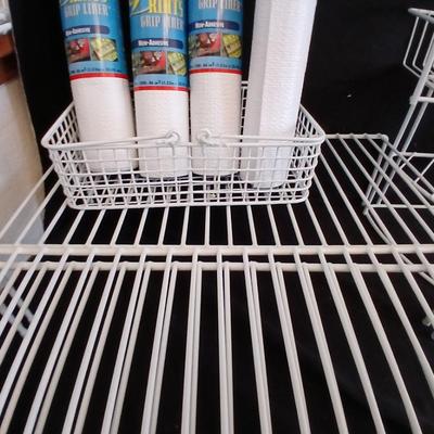 White portable cabinet shelves corner shelf and contact shelf liner