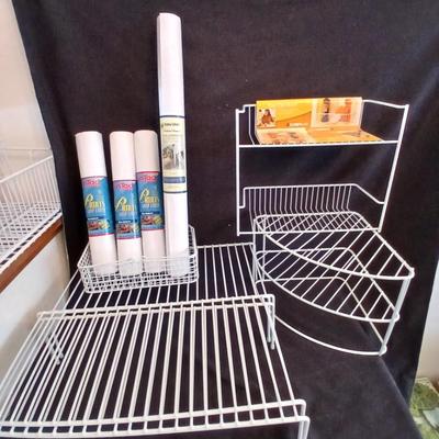 White portable cabinet shelves corner shelf and contact shelf liner