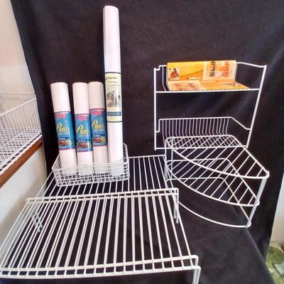 White portable cabinet shelves corner shelf and contact shelf liner