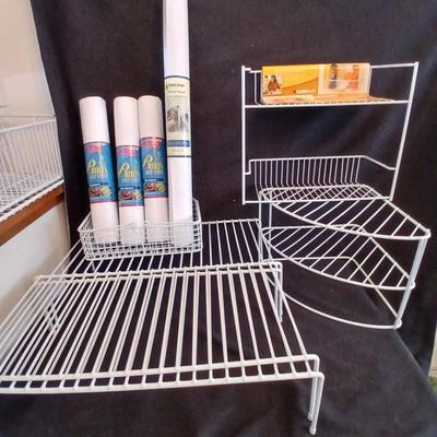 White portable cabinet shelves corner shelf and contact shelf liner