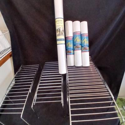 White metal portable cabinet shelves and contact paper shelf liner