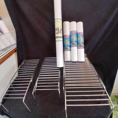 White metal portable cabinet shelves and contact paper shelf liner