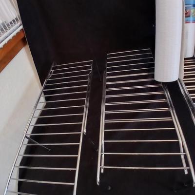 White metal portable cabinet shelves and contact paper shelf liner