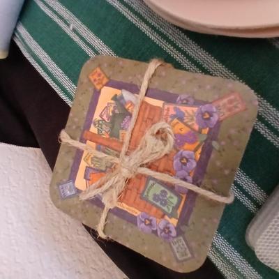 Table linens, placemats, kitchen towels, and corked back hot plate pads