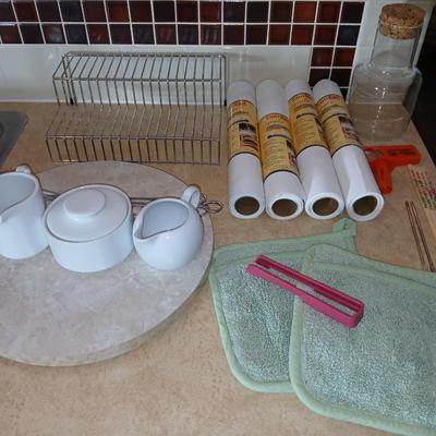 Stainless steel spice organizer with lazy Susan and other kitchen needs