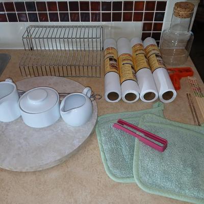 Stainless steel spice organizer with lazy Susan and other kitchen needs