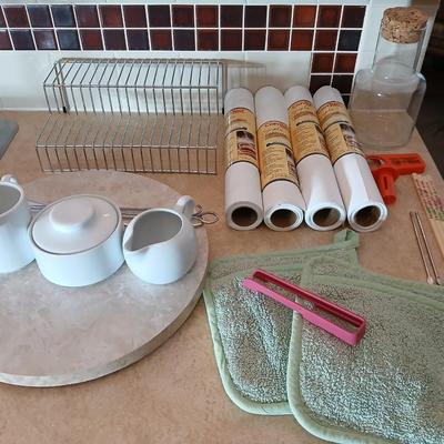 Stainless steel spice organizer with lazy Susan and other kitchen needs