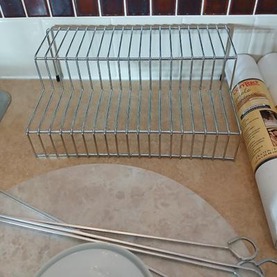 Stainless steel spice organizer with lazy Susan and other kitchen needs