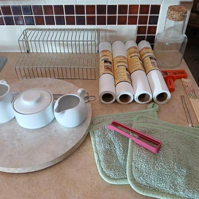 Stainless steel spice organizer with lazy Susan and other kitchen needs
