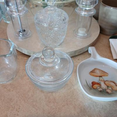 Kitchen items of all kinds, glassware, mugs, trays, towel, spoon rest and more