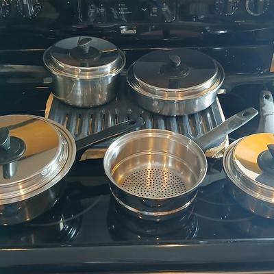 Nice stainless-steel pot and pan set with new broiler pan
