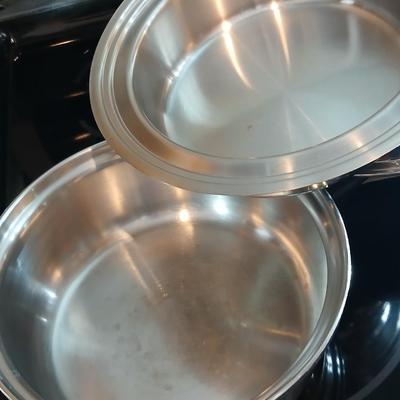 Nice stainless-steel pot and pan set with new broiler pan