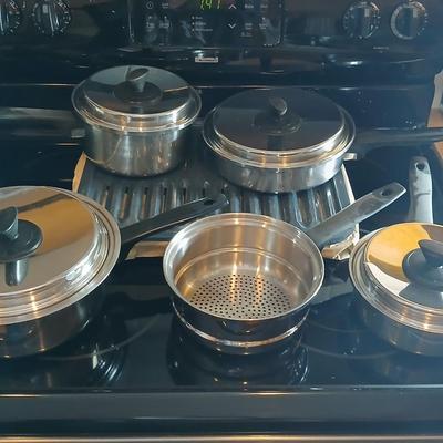 Nice stainless-steel pot and pan set with new broiler pan