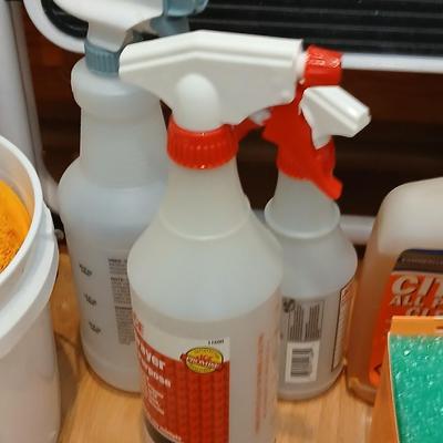 Step ladder, cleaning supplies and a fire extinguisher