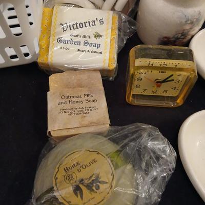 TONE Bar bath soap, Hot pockets heat wrap, Shower curtain, and soap dishes