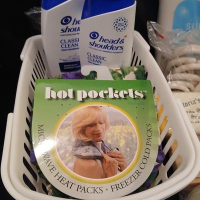 TONE Bar bath soap, Hot pockets heat wrap, Shower curtain, and soap dishes