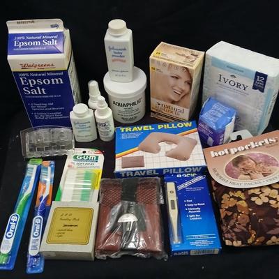 Epson salt, new toothbrushes, hair dye, thermometer, heat wrap, and much more