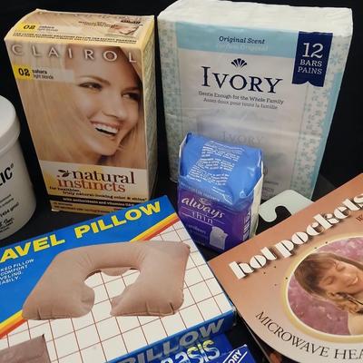 Epson salt, new toothbrushes, hair dye, thermometer, heat wrap, and much more