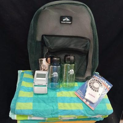 Let's go to the beach! Beach towels, Holmes pocket cooler, brand new net backpack and more