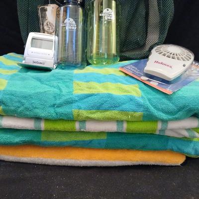 Let's go to the beach! Beach towels, Holmes pocket cooler, brand new net backpack and more