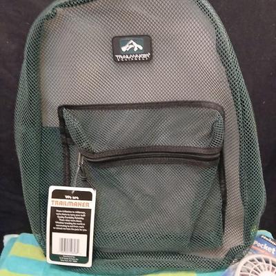 Let's go to the beach! Beach towels, Holmes pocket cooler, brand new net backpack and more