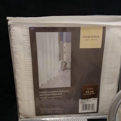 Shower curtain hand mirror, Kleenex wooden laser art Kleenex box and more