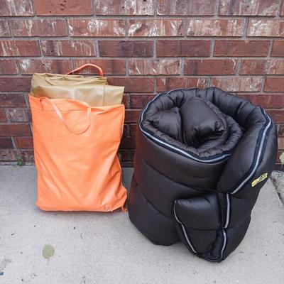 Nice flannel inside sleeping bag with air mattress in a storage bag