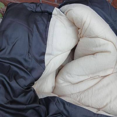 Nice flannel inside sleeping bag with air mattress in a storage bag