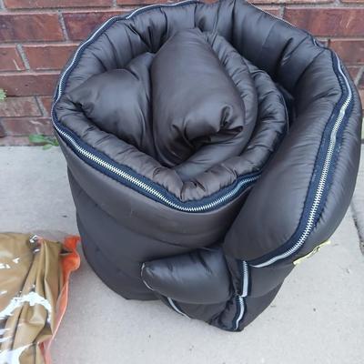 Nice flannel inside sleeping bag with air mattress in a storage bag