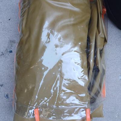 Nice flannel inside sleeping bag with air mattress in a storage bag