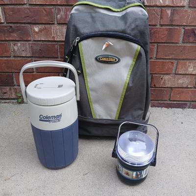 Hiking backpack with drinking cooler and a flashlight