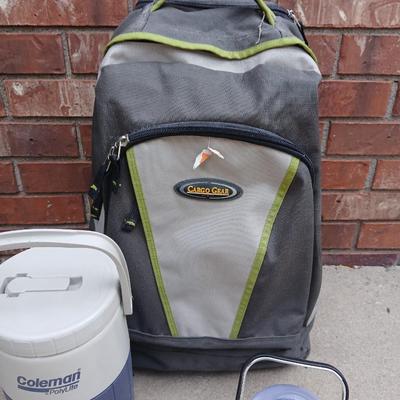 Hiking backpack with drinking cooler and a flashlight