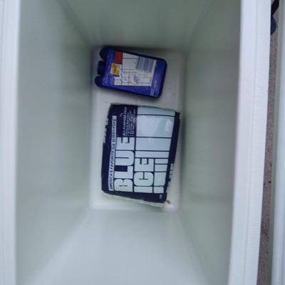 Folding chair with storage bag and a nice small cooler with re-usable ice packs
