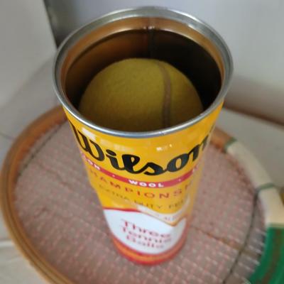 Tennis Raquet, tennis balls and a pair of hand weights