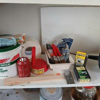 Household needed tools of trades, drywall, small drain snake, painting goods and more