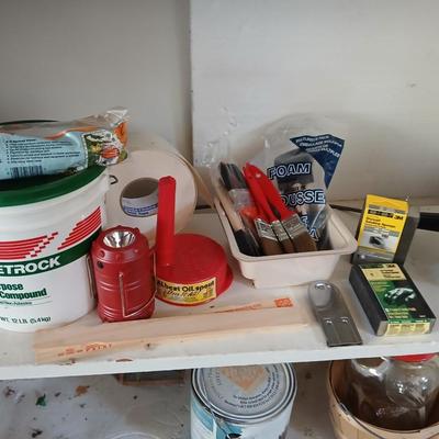 Household needed tools of trades, drywall, small drain snake, painting goods and more