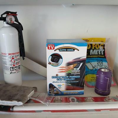 Automotive items, fire extinguisher, auto cool, flashlight, ice scraper and more