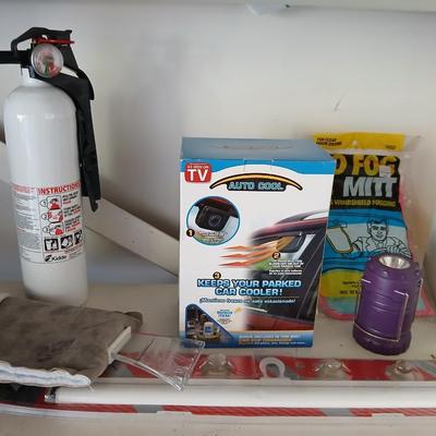 Automotive items, fire extinguisher, auto cool, flashlight, ice scraper and more