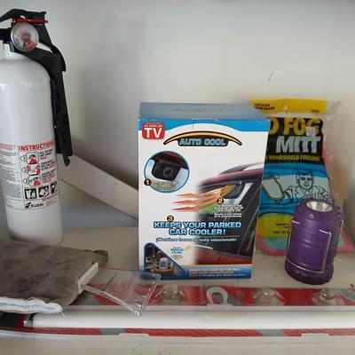 Automotive items, fire extinguisher, auto cool, flashlight, ice scraper and more