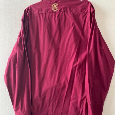 Cezer maroon w/gold embroidery long sleeve button up shirt. 3XL