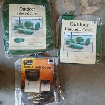 Patio set covers, Umbrella cover and a kettle grill cover